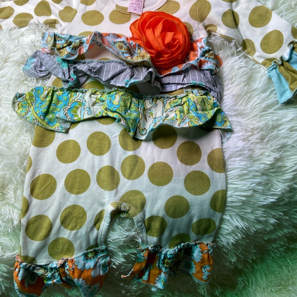 Giggle Moon Green Polka Dot Diaper Cover with Orange and Blue Accents